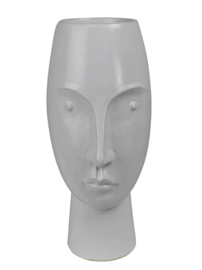 Ceramic Face Vase With Round Top, White