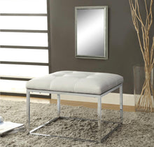 Load image into Gallery viewer, Upholstered Tufted Ottoman White and Chrome

