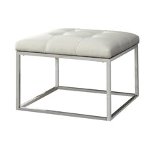 Load image into Gallery viewer, Upholstered Tufted Ottoman White and Chrome
