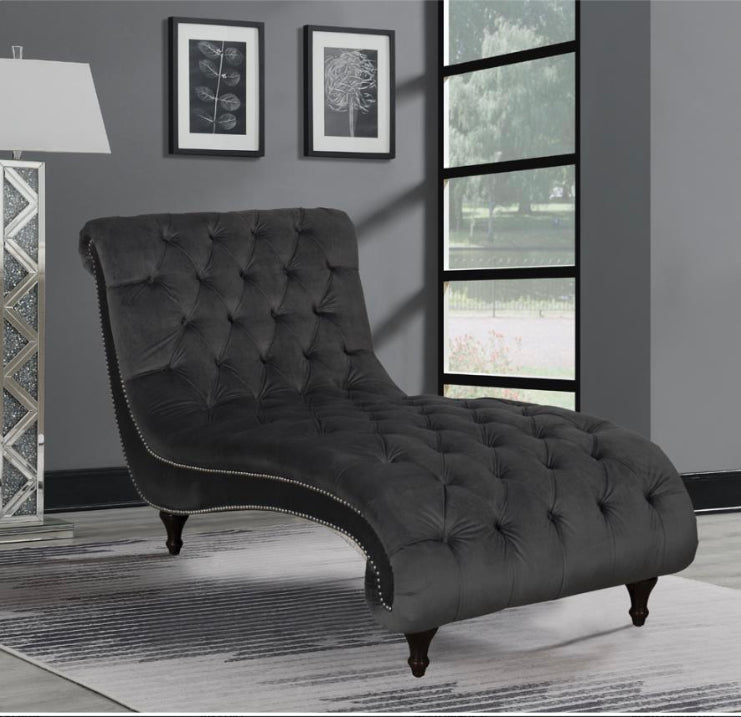 Button Tufted Upholstered Chaise Charcoal